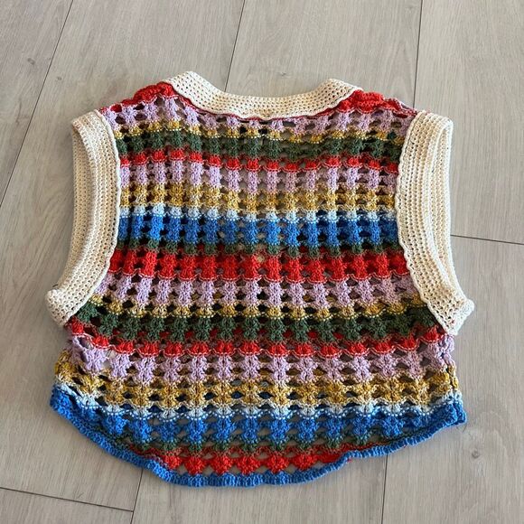 BDG Leigh Cropped Sweater Vest • Multi Color / Rainbow • Striped Crochet size xs - Picture 4 of 8